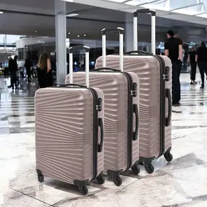 LUGGIT 3 Pcs Travel Lightweight Trolley Luggage Suitcase Set, Hard Shell - Rippled Golden