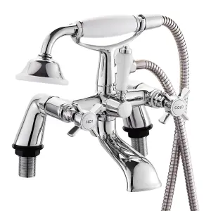 BATHWEST Victorian Traditional Telephone Bathroom Bathtub Filler Tap Deck Mounted Cross Dual Handle Handhled Shower