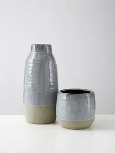 Interiors by Premier Portable Small Grey Vase, Versatile Flower Vase, Glazed Finish Stoneware, Large Ceramic Pottery Vase