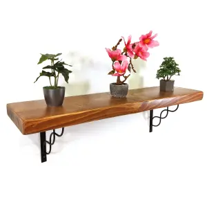 Wooden Rustic Shelf with Bracket WPRP Black 170mm 7 inches Medium Oak Length of 70cm