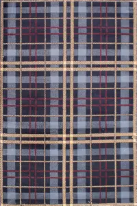 Tartan Blue Chequered Tartan Easy to Clean Rug For Dining Room -60cm X 110cm