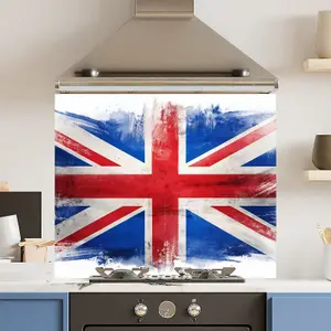 Toughened 6mm Glass Kitchen Splashback 90 x 65cm Grunge Union Jack - Polished  Heat Resistant Back Splash for Cookers Hob