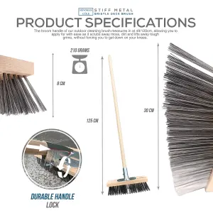 Wire Broom Stiff Metal Bristle Deck Scrub Brush for Removing Moss and Algae