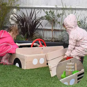 Sandpit - Wooden Car Sand Pit - With Steering Wheel, Weatherproof Cover and Secured Underlay