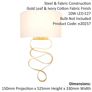 Gold Leaf Ribbon Wall Light & Ivory Half Shade - Dimmable - Hammered Metalwork