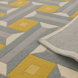 Ochre Grey Handmade Luxurious Modern Wool Soft Handmade Easy To Clean Bedroom Dining Room Living Room Rug -160cm X 230cm