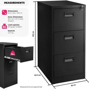 Filing Cabinet - 3 drawers with hanging files, lockable, 62.4 x 46 x 102.8 cm - black