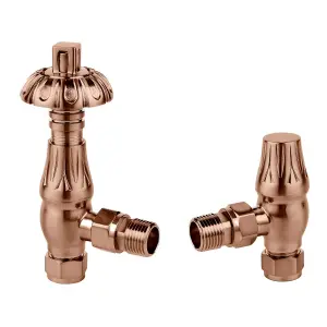 Pair of Angled Copper Metal Head Radiator Valves