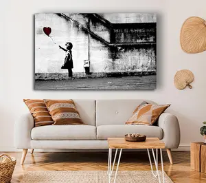 Red Heart Balloon Girl Canvas Print Wall Art - Medium 20 x 32 Inches