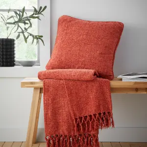 Catherine Lansfield Wilson Plain Chenille 45x45 cm Cushion Terracotta