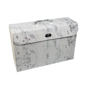 Marble-Effect 19 Pocket Expanding Box File with Silver Handle & Toggle Closure - A4 Document Paper Holder Filling Organiser Folder