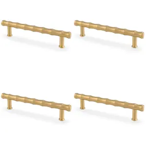 4 PACK - Bamboo T Bar Pull Handle - Satin Brass 128mm Centres SOLID BRASS Drawer Door