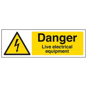 Live Electrical Equipment Warning Sign - Adhesive Vinyl 600x200mm (x3)