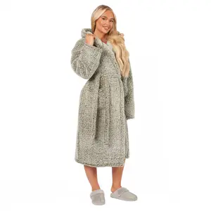 Brentfords Teddy Marl Fleece Adults Dressing Gown Full-Length Robe, Green