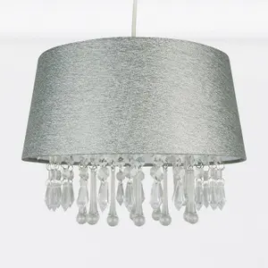 First Choice Lighting Set of 2 Sparkle Grey Jewelled Easy Fit Light Shades