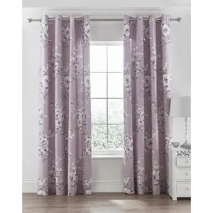 Canterbury Floral Lined Eyelet Curtains (Set of 2) Heather