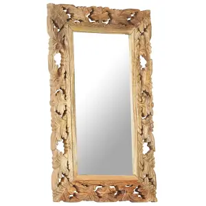 Berkfield Hand Carved Mirror Brown 80x50 cm Solid Mango Wood