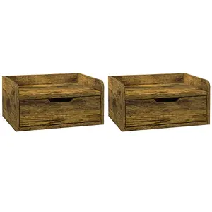 HOMCOM Floating Nightstand Set of 2, Nightstand with Drawer, Rustic Brown