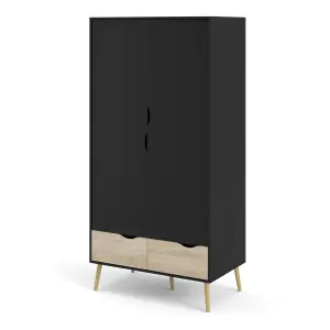 Oslo Wardrobe - 2 Doors 2 Drawers in Black and Oak