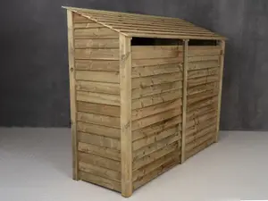 Wooden log store (roof sloping back) with door and kindling shelf W-227cm, H-180cm, D-88cm - natural (light green) finish