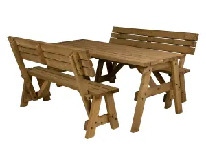 Victoria wooden picnic bench and table set, space-saving outdoor dining set with backrest (6ft, Rustic brown)