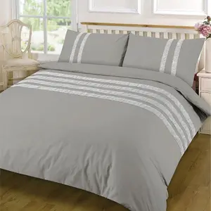 HomeSpace Direct Lace Dia Duvet Cover Set Luxury Super King Grey Bedding Set 100% Egyptian Cotton Percale 200 Thread Count