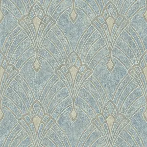 AS Creation Mata Hari Metallic Oriental Ornament Wallpaper Blue Beige 38094-2