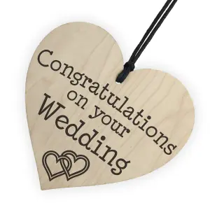 Red Ocean Congratulations On Your Wedding Wooden Hanging Heart Plaque