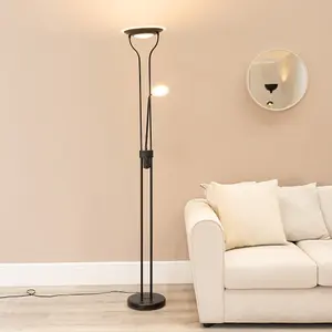 ValueLights Beata Black Integrated LED Uplighter Floor Lamp with Task Reading Side Lamp