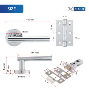 XFORT Polished Chrome Liberty Lever On Rose Latch Pack, Complete Set