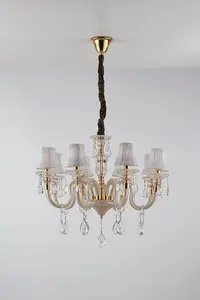 Luminosa MONET 8 Light Chandeliers with Shades Gold, Crystal With Fabric 73x58cm