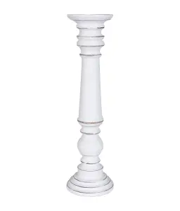 Rustic Antique Carved Wooden Pillar Church Candle Holder White Light, XX Large 63cm High