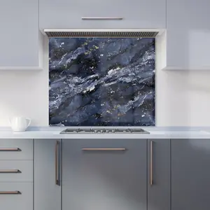 Deep Ocean Blue Quartz Effect Premium Glass Kitchen Splashback W700mm x H650mm