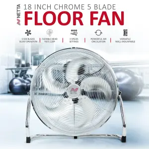 NETTA 18 Inch Gym Floor Fan - Chrome