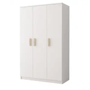 Smyk 19 White Hinged Wardrobe 1200mm H1930mm D500mm with Oak Sonoma Handles - Refined Storage Solution