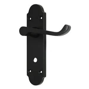 Epsom Door Handle Bathroom Lock Scroll Lever - Matt Black Pack