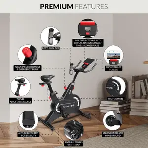 Smart Upright Exercise Spinning Bike for Home with 8kg Flywheel, LCD Screen, Multi-Resistance Levels, Indoor Bicycle Cardio