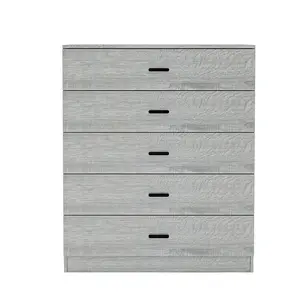 URBNLIVING Height 90cm 5 Drawer Wooden Bedroom Chest Cabinet Modern Ash Grey Carcass and Ash Grey Drawers Wide Storage Cupboard