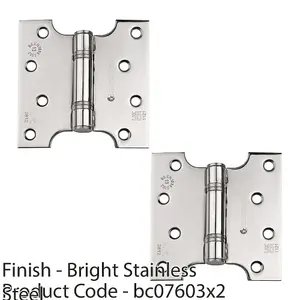 2 PACK - PAIR 102 x 152 x 3mm Parliament Hinge Bright Stainless Steel Internal Door