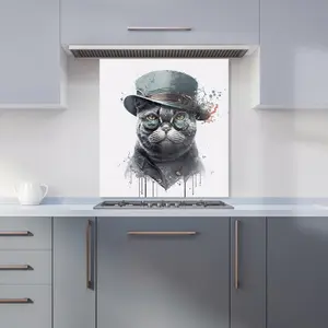 British Shorthair Cat Splashart Premium Glass Kitchen Splashback W700mm x H650mm