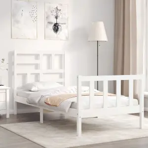 Berkfield Bed Frame with Headboard White Single Solid Wood