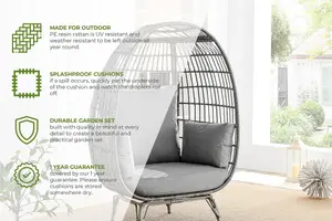 Furniturebox UK Grey Rattan Garden Egg Chair in PE Resin Rattan for Outdoors and Luxuriously Thick Cushions - Garden & Patio Chair