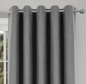 Home Curtains Spencer Faux Wool Blackout 65w x 72d" (165x183cm) Grey Lined Eyelet Curtains (PAIR)