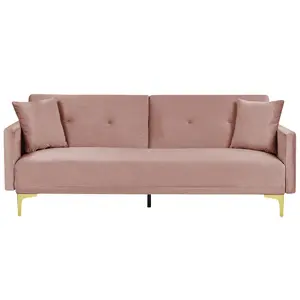 Beliani Retro Sofa Bed LUCAN Pink Velvet