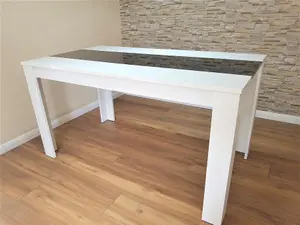 Dining Table Wood Kitchen Place for 4 Seats, Dining Table Only (White and Black H 75 x L 117 x W 77 cm)