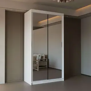 Double Mirror Sliding Door Wardrobe comes in Width 90cm/100cm/120cm/150cm/203cm/250cm(White - 90cm)