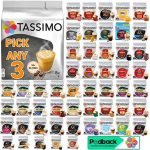 Tassimo Coffee, Tea, Chocolate Pods. Pick Any 3 Packs From 50+ Blends Including Kenco, Costa, L'or, Jacobs, Chai Latte, Baileys, Cadbury, Milka,