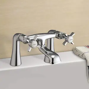 Nes Home Edwardian Traditional Design Chrome Cross Head Deck Mounted Bath Filler Tap