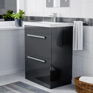 Nes Home Nanuya 600mm Floorstanding 2 Drawer Vanity Basin Unit Anthracite