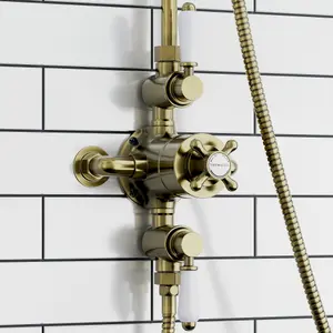 ENKI Downton Antique Brass Traditional 2-Outlet Brass Thermostatic Triple Shower Valve